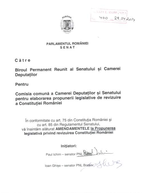 Inregistrare amendamente pl Revizuire Constitutie